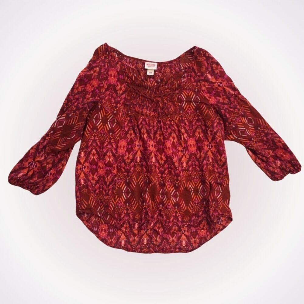 Mossimo Red Paisley Peasant Top | Sz M